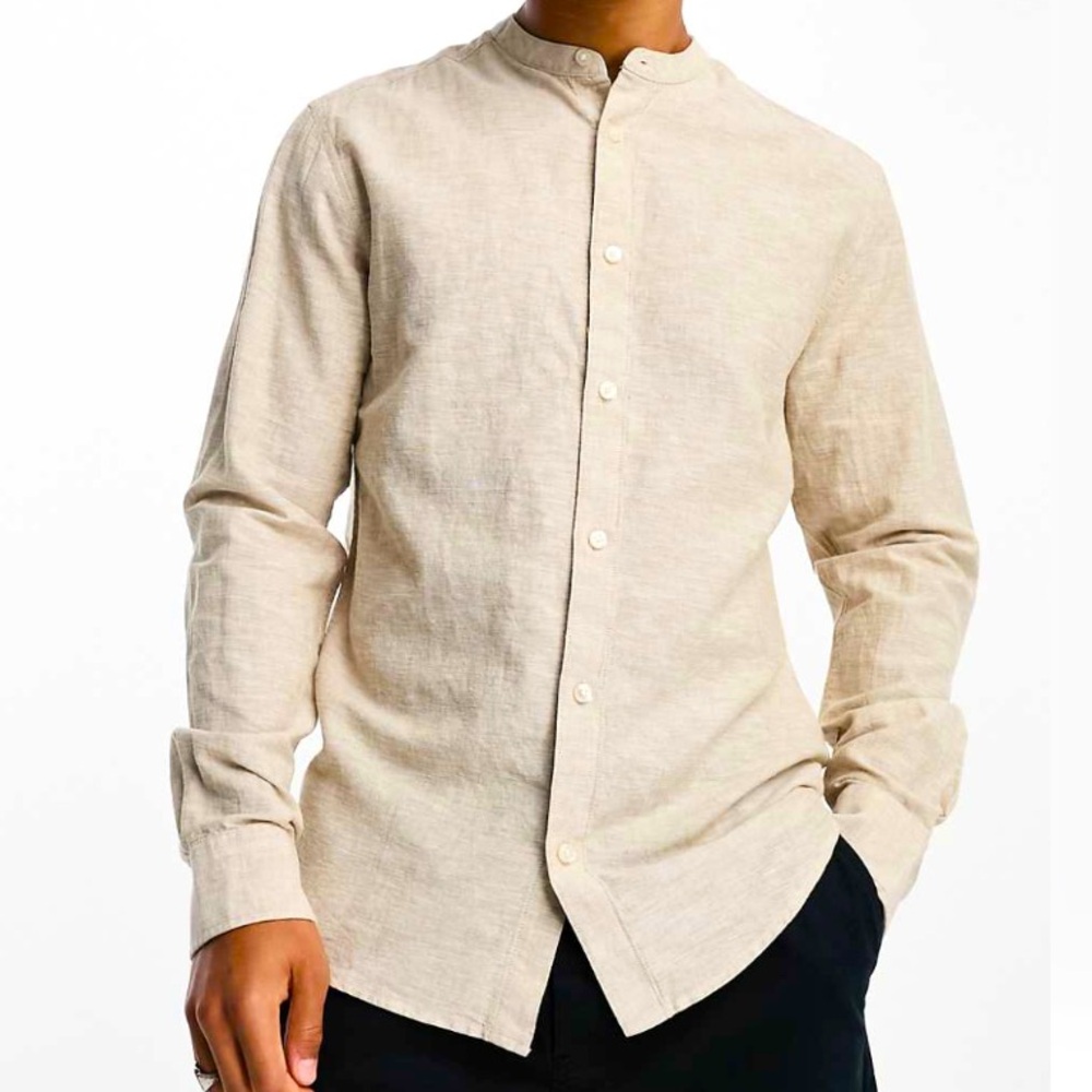 ASOS Linen Blend Grandad Collar Shirt